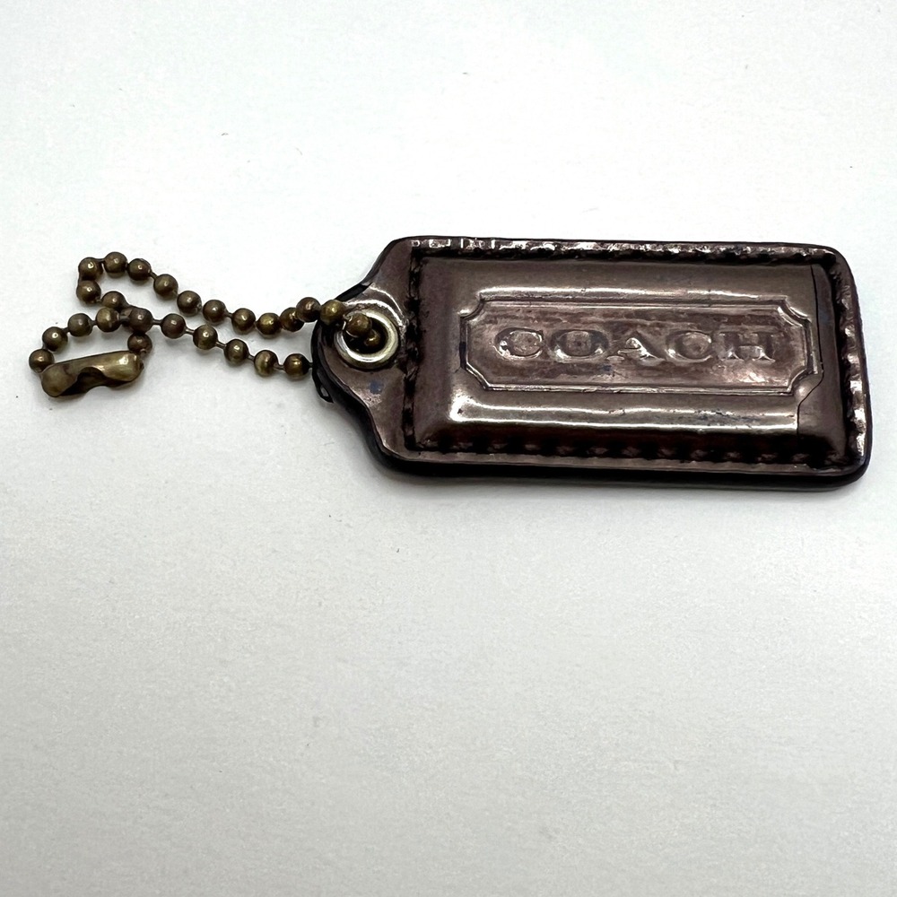 Coach Metallic Bronze Leather Logo Hangtag Replacement Bag Charm Brass Chain